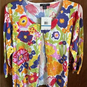 Designers Originals XL vibrant floral button-up sweater cardigan 3/4 sleeves